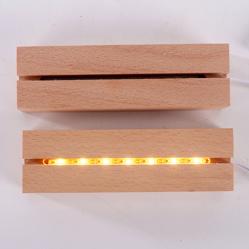 USB Powered 15cm Rectangle Wooden Base with Led Lights