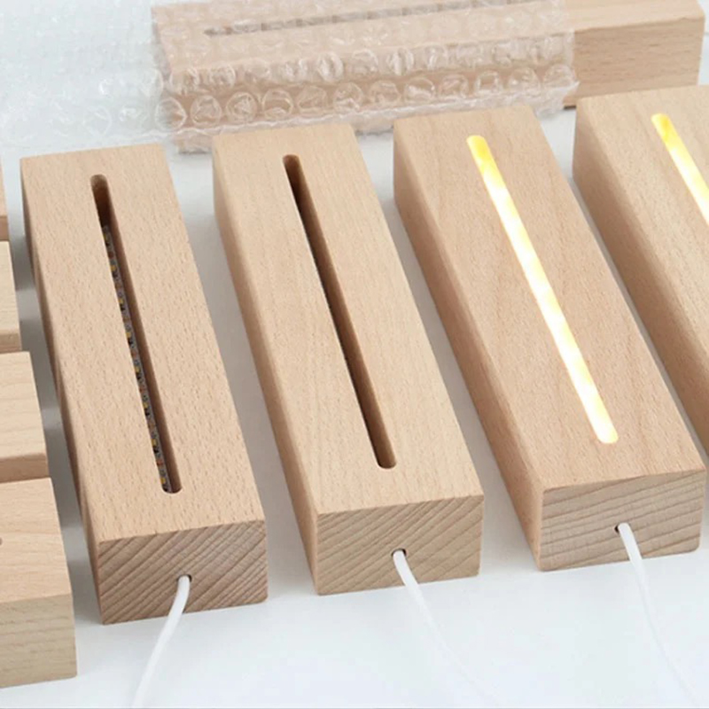 USB Powered 15cm Rectangle Wooden Base with Led Lights