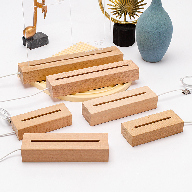 USB Powered 15cm 30cm Rectangle Beech Wood Display Stand 