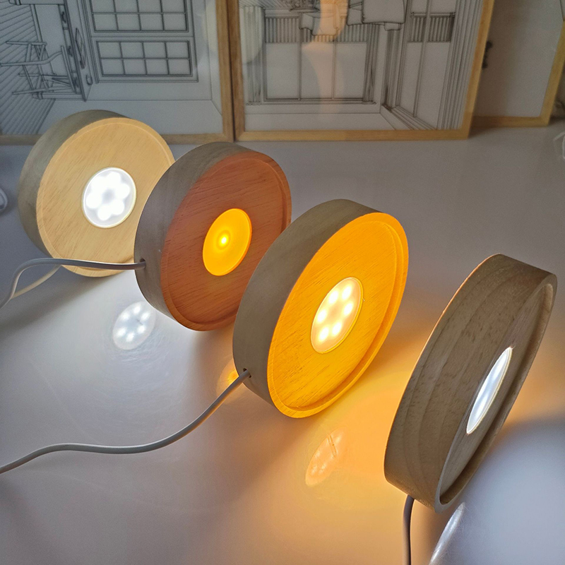 Round Wooden Light Display Base for Crystal Balls Cubes