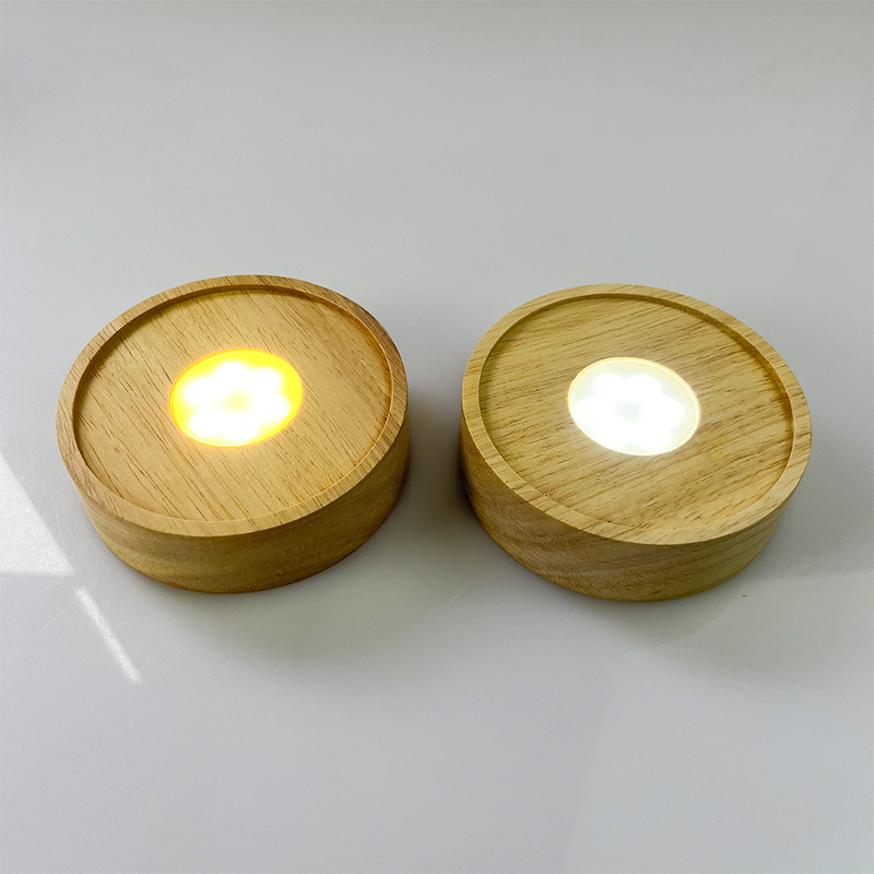 Round Wooden Light Display Base for Crystal Balls Cubes