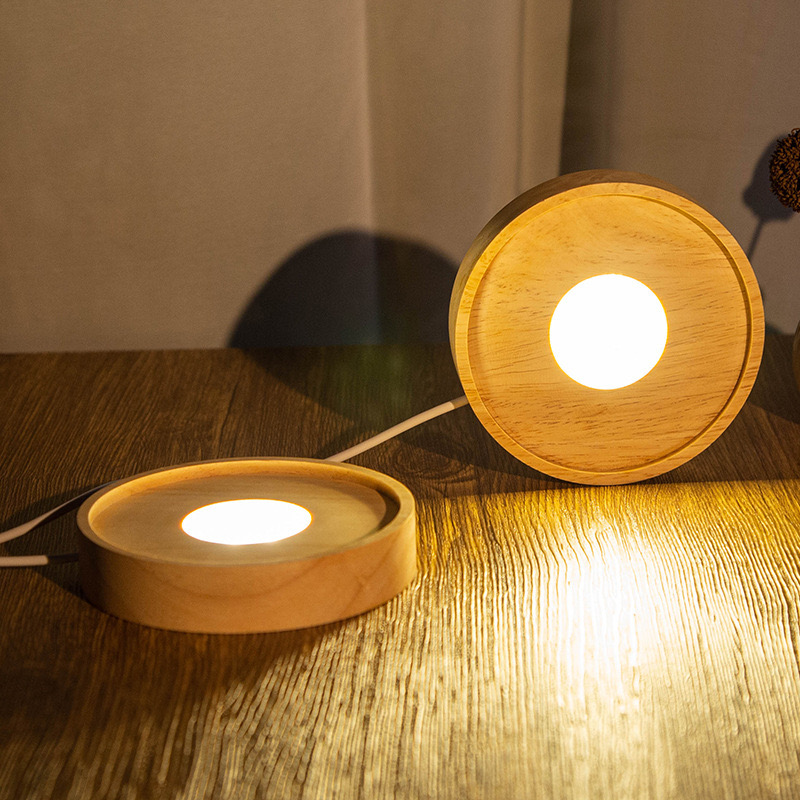 Round Wooden Light Display Base for Crystal Balls Cubes